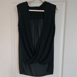 Dark Green Sheer Sleeveless Draped V-Neck Blouse Layering RW&CO